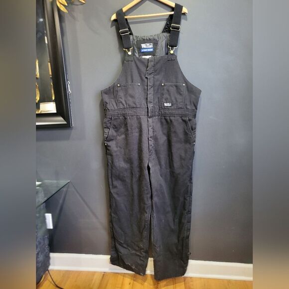 Walls Overalls Black Bib Canvas Quilt Lined Workwear Insulated Size 2XL Dungaree - Picture 1 of 15